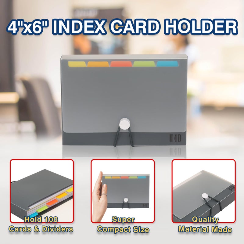 حافظة بطاقات فهرسة H4D مقاس 4x6 بوصة مع 100 بطاقة فهرسة مسطرة ثقيلة الوزن وفواصل، لون أسود - Image 3